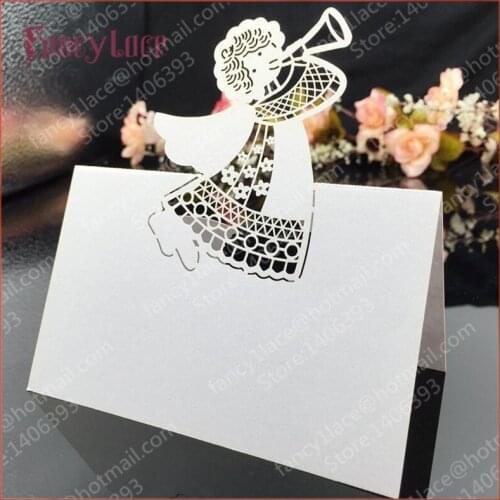 Hot-selling 50pcs/lot Laser Cut Angel Laser Wedding Party Table Name Place Cards Favor Decor Christmas Table Card free shipping