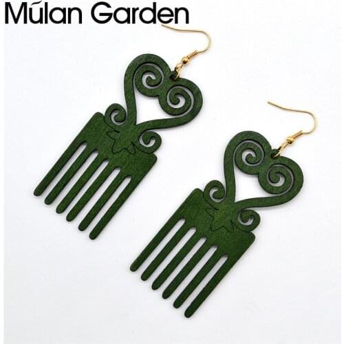 M&G Boho Earring Long Wood Comb Pendant Vintage African Lightweight Statement Drop Earrings Retro Jewelry Decoration Accessories