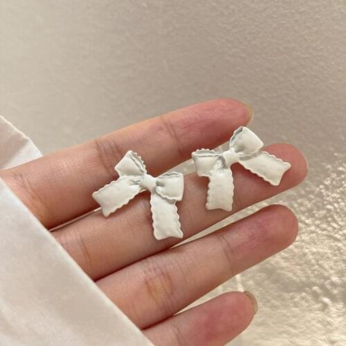 Pink White Bowknot Cute Earrings For Women Girls Korean Style Elegant Simple Earing Jewelry