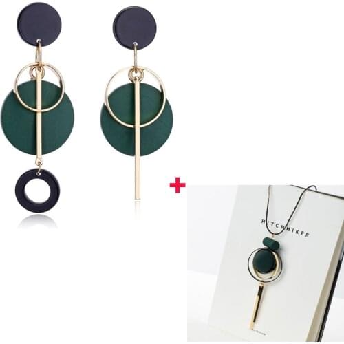 Fashion Women Jewelry Geometric Wood Long Tassel Necklaces Bohemian Beaded Circle Pendant Necklace Sweater Chain