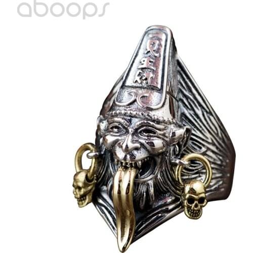 Gothic 925 Sterling Silver Impermanence Ghost Ring-Chinese Mythical Figure-for Men,Adjustable Size 8.5-10.5,Free Shipping