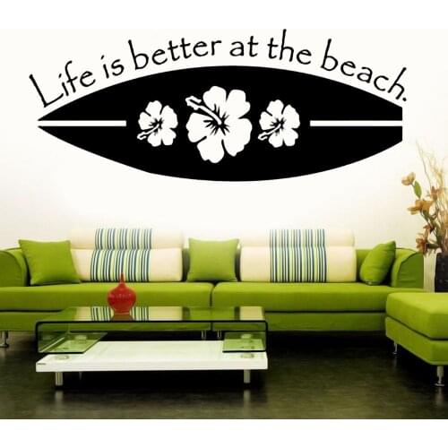 Flower Surfer Board With Quote Wall Sticker Decal Surfing Sports Sticker Home Living Room Art Decoration Removable A003123