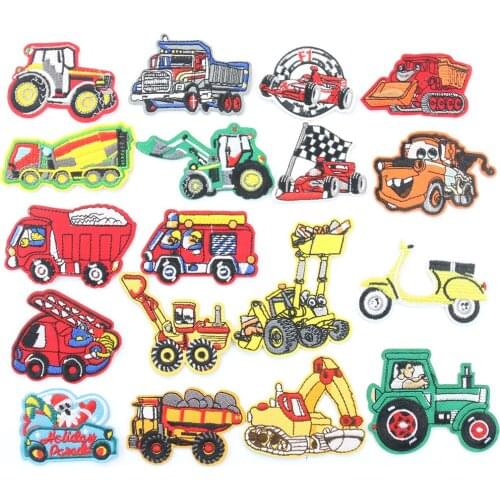 5PCS Cartoon Cars Truck Excavator Motorcycle Patch Iron on Patches for Clothing Cute Appliques Badges Kids T-shirt Accessories