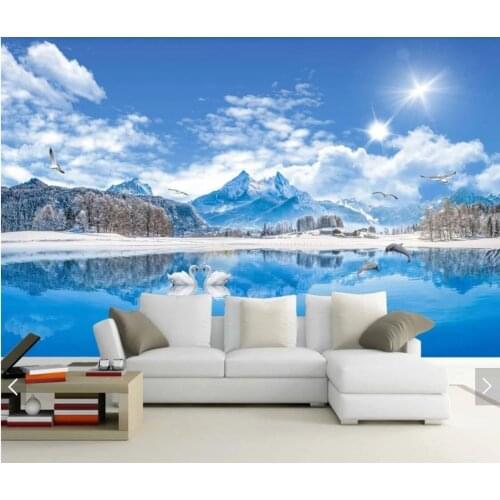 HD Mural Blue Sky Swan Lake Photo Wallpaper Mural Landscape Living Room Bedroom Home Wall Decor Para La Casa Wall Paper Nature