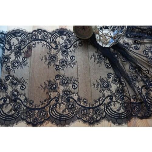 New Scalloped Flower Print Chantilly Lace Trim Black White Mesh Lace Fabric Bridal Gowns Trimming 15" Wide