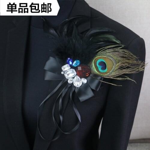 New female fashion MENS 2016 male original manual luxury badgesorepaulets stage tassel brooch feather presided suit accessory