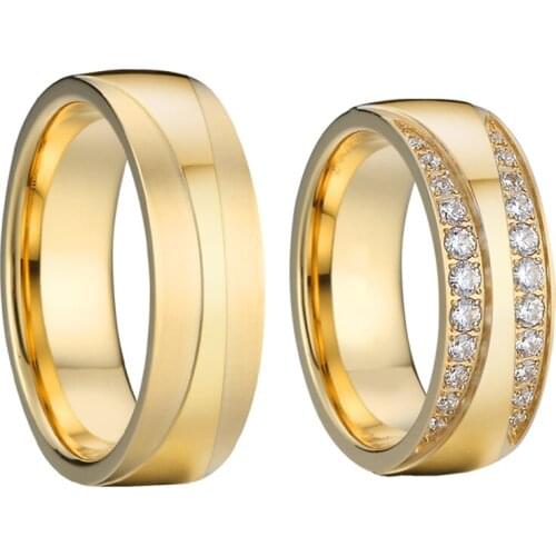 Alliance cz wedding rings for couple matte gold color anel ladies and mens jewelry Anniversary marriage ring