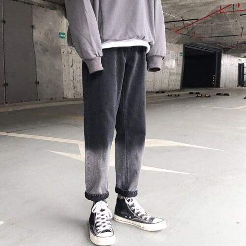 Autumn winter 2020 new wide-leg pants trendy brand loose young straight jeans mens trend all-match ankle length Gradient pants