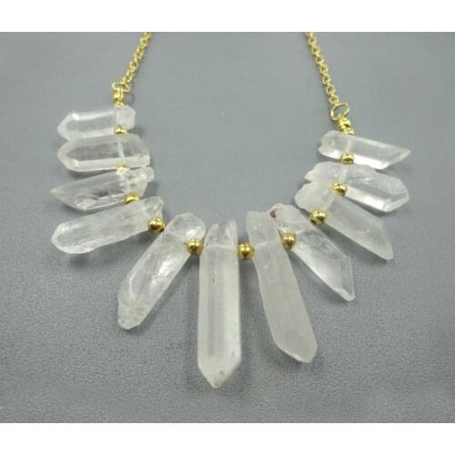 15.5inch/strand Crystal Pillar Finish White Color Crystal Point Pendants Wholesale Mystic Titanium Necklace Crafts Supplier
