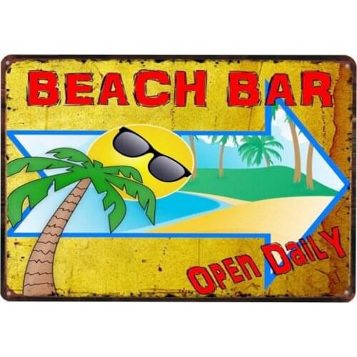 Beach Bar Open Daily Vintage Beer Tin Sign Metal Plate Wall Pub Home Art Decor Iron Poster Cuadros DU1602
