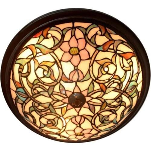 Tiffany Ceiling lamp Handmade Glass Baroque Vintage Country Round Ceiling Lamp for Foyer Bed Room Balcony Dia 46cm 1122