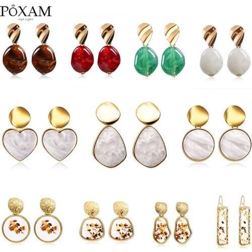 POXAM Acrylic Geometric Round Drop Earrings For Women 2019 Jewelry Fashion Statement Vintage Elegant Female Gold Earring Brincos