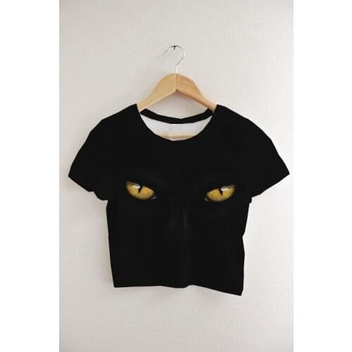 Custom Made Your Designs Sublimation Print Eye of the Panther Milk Silk Crop T-Shirt Tops