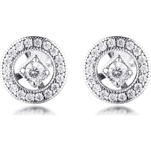 CKK 925 Sterling Silver Clear CZ Vintage Circle Stud Earrings for Women Wedding Earring Fine Jewelry pendientes