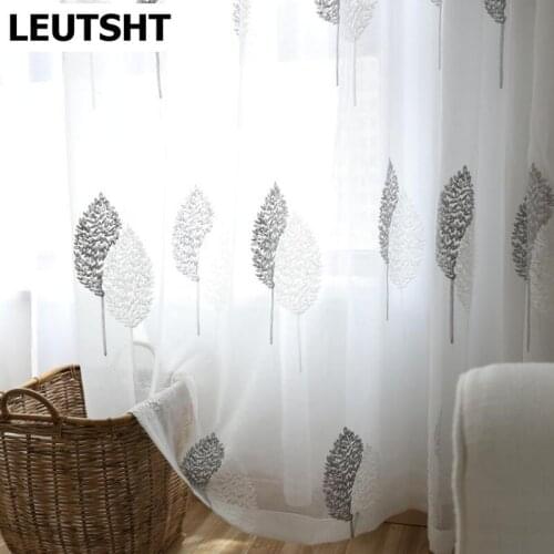 Modern Curtains for Living Dining Room Bedroom Simple Embroidered Window Screen Tree Shadow White Tulle French Window Curtains