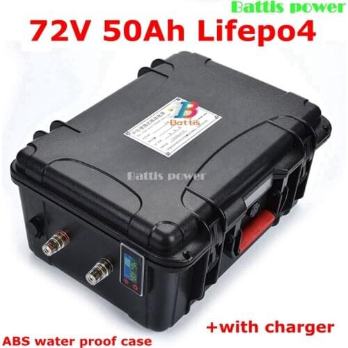 Waterproof lithium 72V 50Ah lifepo4 battery with BMS for 5500W AGV bicycle bike scooter Forklift inverter car + 10A charger