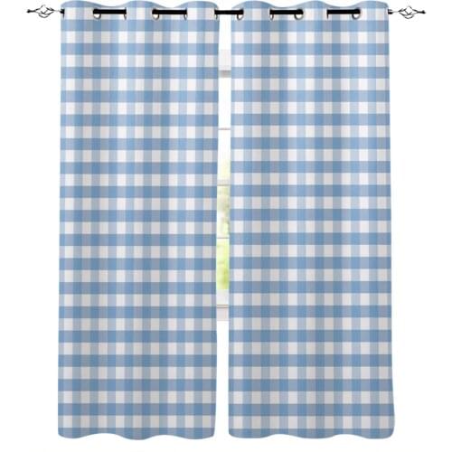 White Blue Plaid Modern Window Curtains Home Decor for Kitchen Bedroom Living Room Curtain for Window Panel