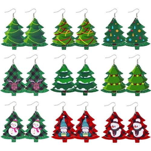 ZWPON Layer Glitter Christmas Tree Earrings for Women Santa Claus Print Buffalo Plaid Earrings Jewelry Christmas Glft Wholesale