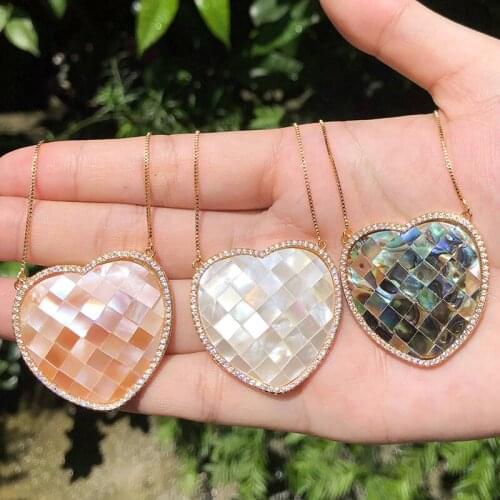 2019 Hot 3 Colors Heart Seashell Pendant Necklace Multicolor AAA Cubic Zirconia Fashion Necklaces For women jewelry statement