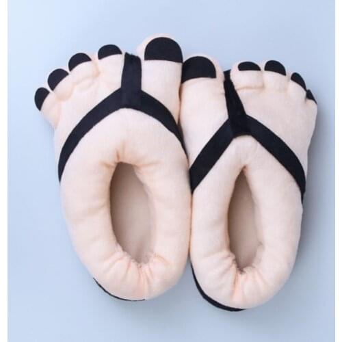 Winter Funny Slippers For Men Cute Home Shoes Big Foot Furry Slippers Unisex Indoor Shoes Boys Man Fuzzy Five Finger Slippers