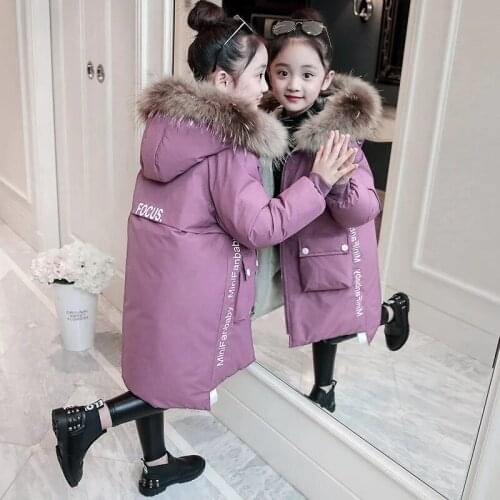 Winter Girls Padded Jacket New Teenage Down Padded Jacket Childrens Long Hooded Padded Down Jacket Kids Coat For Girl 3-12Y
