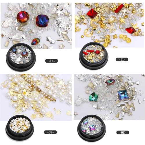 1 Box 3D Nail Art Rhinestones Stones Mix Shapes Glitter Diamond Pearls Metal Decoration Colorful Decals For Charms Manicure Tip