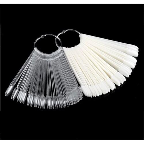 1 Set False Nail Tips Fan Nature Nail Art Round Full Cover Display Practice Tools Fake Nails Manicure Acrylic UV Gel polish