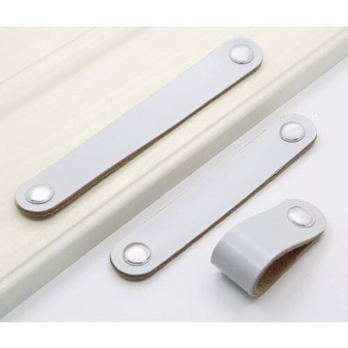 1pc Leather Handle 70/140/170mm Length Pull Single/Double Holes Minimalism Belt Knob Beige Creamy White w/screws Simple Decor