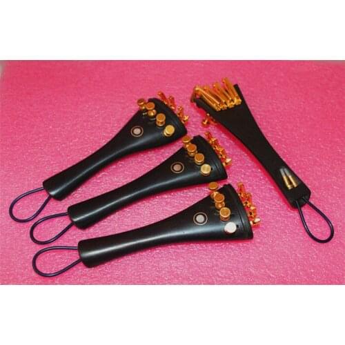 10 pcs 4/4 Ebony Violin Tailpiece fixed Golden Fine Tuners Tail Gut Violin Parts