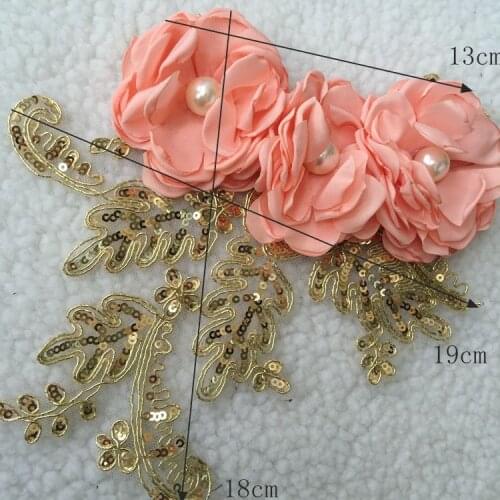 10pcs/lot Gold Hair Flower Lace Applique Pearl Embroidered Bridal Applique for Dance Costumes Bridal Gown Accessories