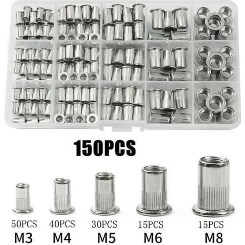 150Pcs Rivet Nuts Aluminum alloy Heavy Duty Threaded Insert Nutsert Rivnuts for Riveter Riveting Nut Gun Tools