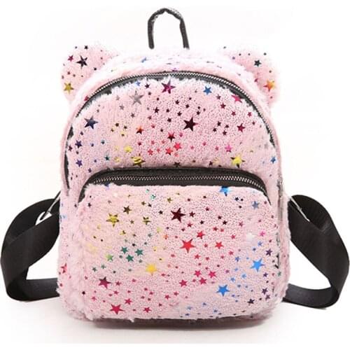 5PCS / LOT Fashion Star Sequins Small Shoulder Bag Totes Plush Lady Satchel Female Backpack
