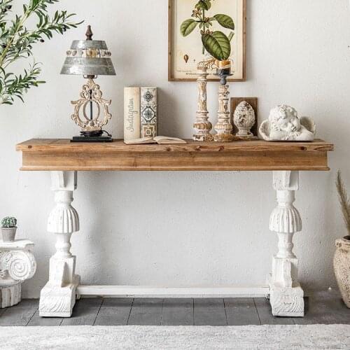 American country TV cabinet retro Roman column carved flower against the wall narrow case homestay decoration porch rack shelf