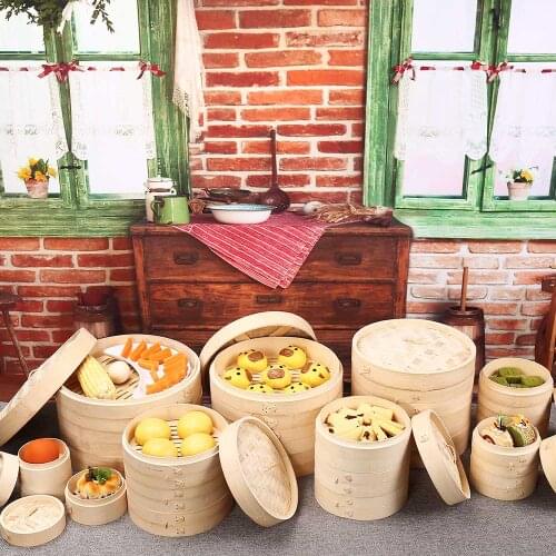 Bamboo Steam Cooker Steamer Basket Dumpling Fish Rice Vegetable Snack Basket Dim Sum Kitchen Cooking Tools Cage or Cover Set