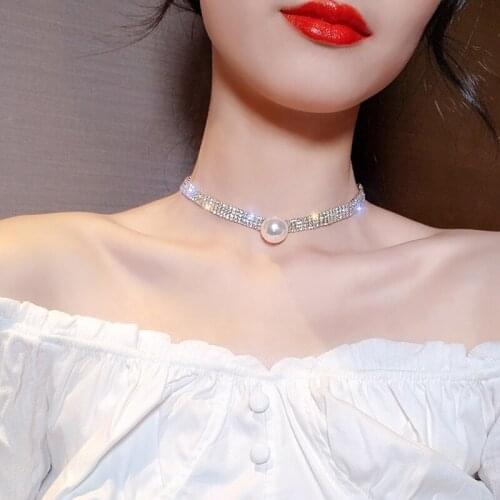 Blijery Elegant Rhinestone Pearl Clavicle Chain Choker Necklaces for Women Temperament Crystal Collar Necklace Prom Jewelry Gift