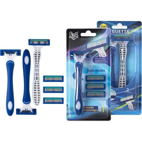 Men Manual Shaving Razor 3 Layers Replaceable Triple Blades Beard Razor Stainless Steel Sharp Blade Lubricant Strip New