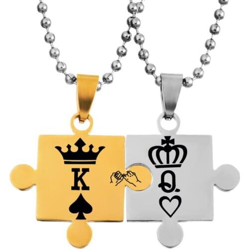 Letters K & Q Couple Necklaces with Crown Stainless Steel Tag Pendant Necklace King & Queen Dropshipping