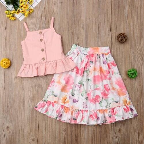 1-6Y Toddler Kid Baby Girl Clothes Summer Fashion Princess Bandage Sleeveless Tops Floral Long Skirt 2pcs Set Outfits