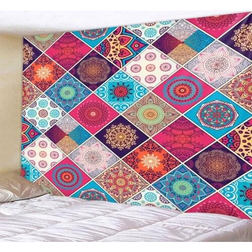 Geometric Patterny Decor Psychedelic Tapestry Wall Hanging Indian Mandala Tapestry Hippie Plaid Flower Tapestry Boho Wall Cloth