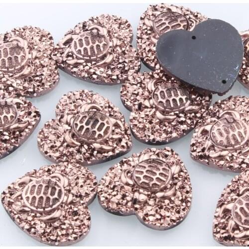 Resin Artwork Gems Cabochon 25mm Heart Rosegold Color Sew On Rhinestone 20pcs/bag Jewelry Making Handmade Bead Art Work