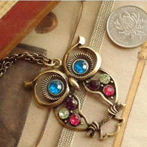 Imixlot Vintage Colors Hollow Cute Owl Pendant Statement Necklace Retro Kolye Hollow Carved Long Sweater Chains Necklace Boho