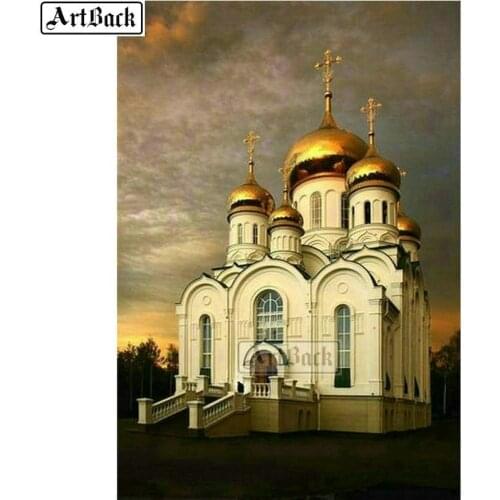 ARTBACK 5d Diamond Painting Church Castle Landscape Cross Stitch Full Square Diamond Mosaic New 3d Diamond Embroidery Sticker