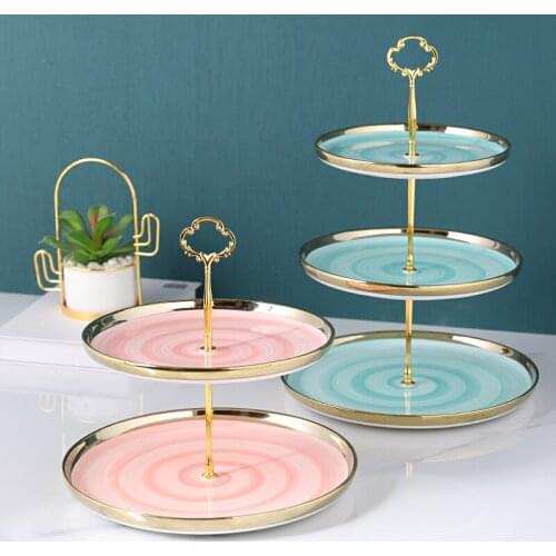 Hand-painted Ceramics Dessert Plate Phnom Penh Nordic Ceramics 1-3 layer Plates Cake Dish Fruit Tray English Afternoon Tea Desse