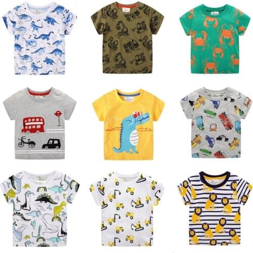 Summer 2020 boys' short sleeve T-shirt Cotton Top Girls' clothes excavator car dinosaur printed T-shirt childrens clothing chil