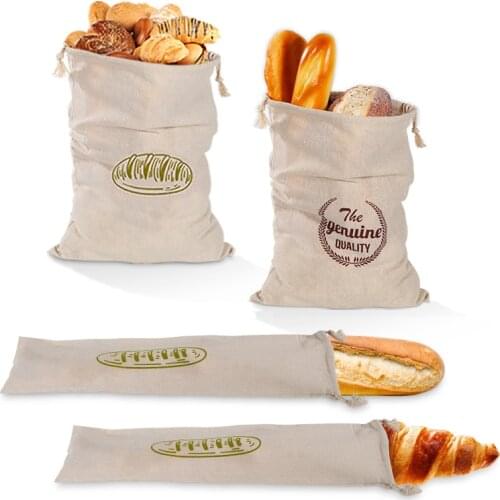 Linen Bread Bag Reusable Drawstring Bag For Loaf Produce Bags Artisan Bread Storage Bag Baguette Bread Bags Kitchen Organizer