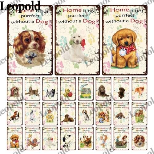 Metal Plaque Cute Animal Combination Dog In Flower Basket Light Background Corridor Room Retro Decorative Metal Painting