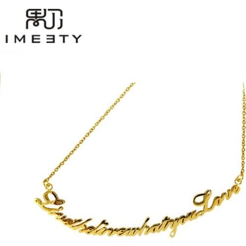 IMEETY fashion jewelry long pendant necklace silver letter words necklace custom long friendship nameplate necklace gift