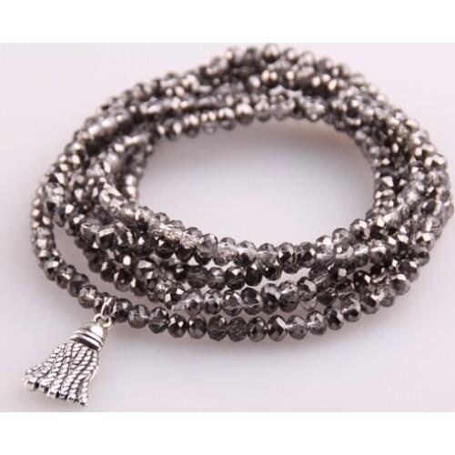 MOODPC Free shipping 5 Strands Crystal with Alloy Tassel Beads Stretched Bracelets Gray Pacet Bead Yoga Bracelet & Necklace