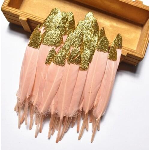 Natural Gold Powder Dipped Duck Feathers Goose Feathers for Crafts 10-15CM/4-6" Feather for Jewelry Making Carnaval Assesoires