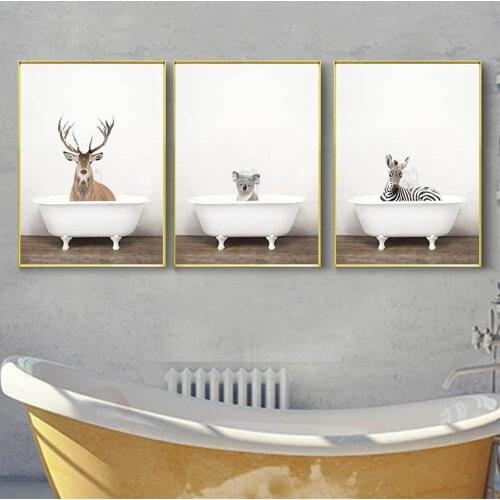 New Canvas Prints for Home Decora Nordic Minimalist Animal Panda Elephant Bath Tub Black/white Art Oill Paintings Canvas Arts